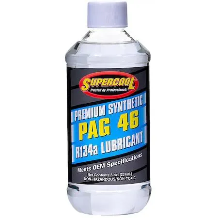 Yellow plastic bottle of A/C compressor PAG lubricant 8 oz