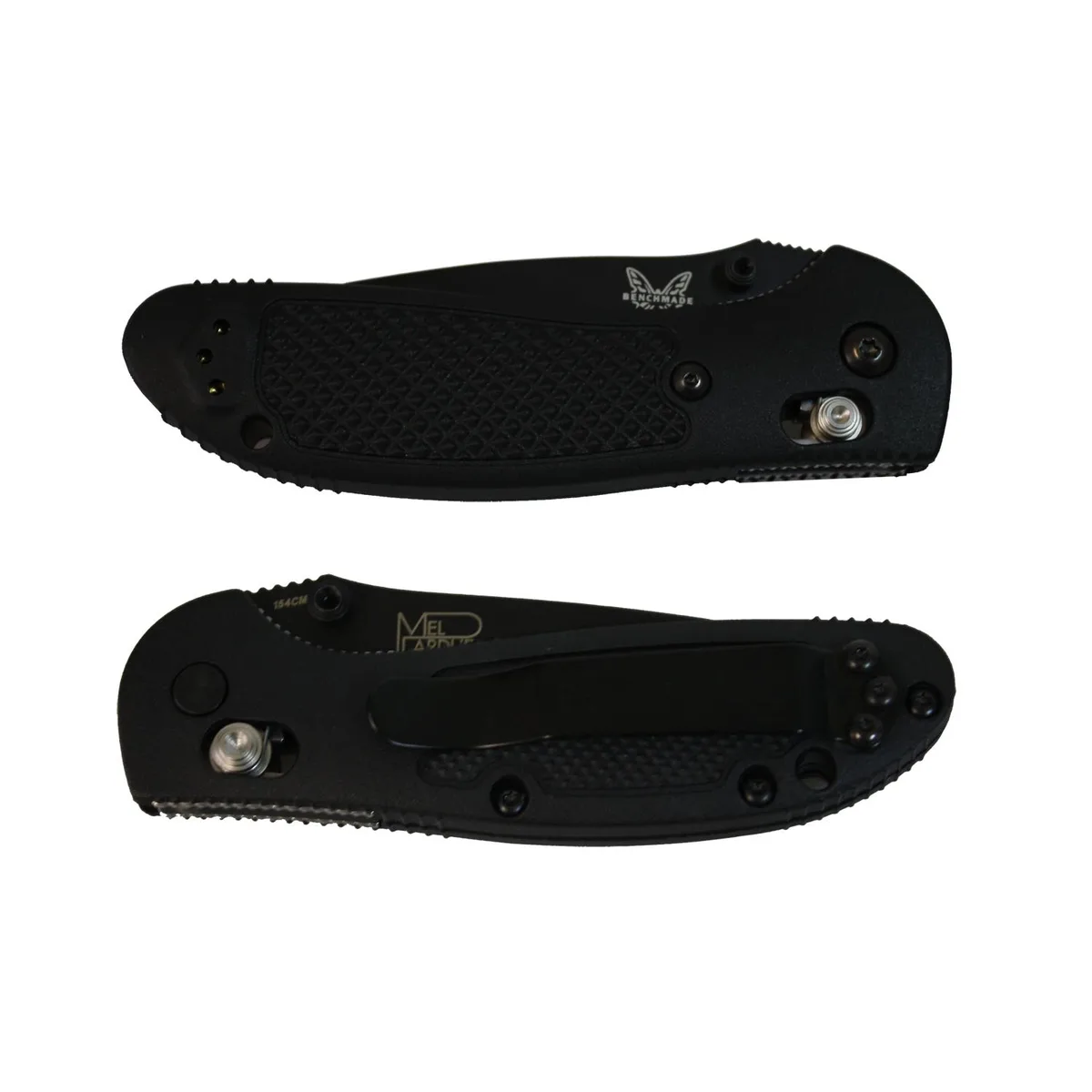 Folding knife with black Cerakote tanto blade and thumb stud
