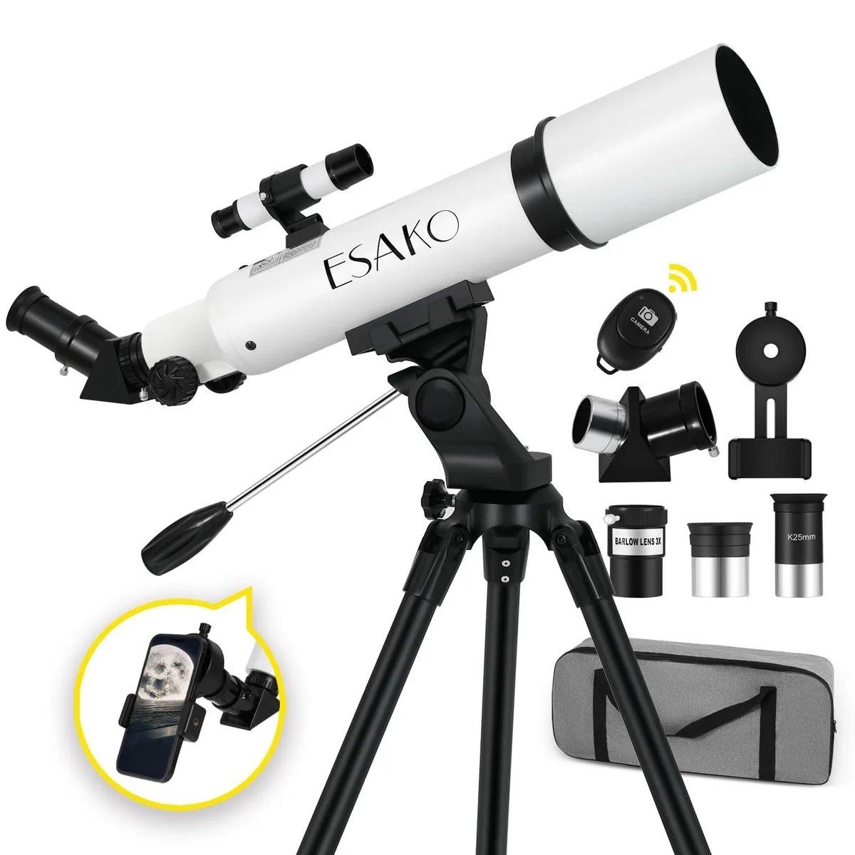  ESAKO ES580AZ 80mm Aperture Telescope with Phone Adapter &amp; Remote — product photo