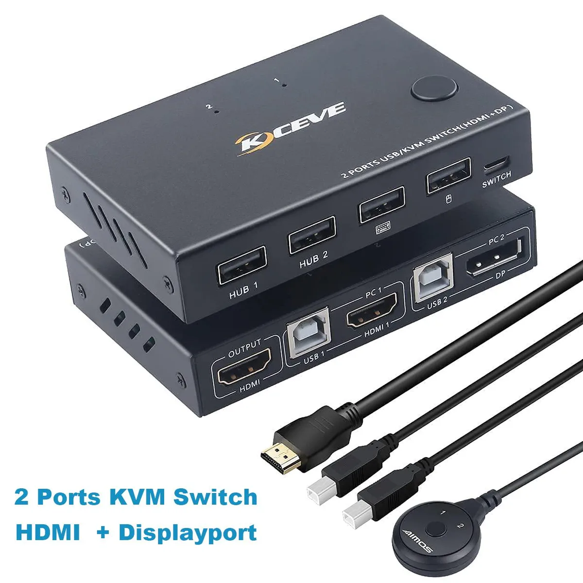 Hitoor Hitoor 2-Port DP/HDMI KVM Switch 4K30 1080p 4×USB 2.0 — product photo