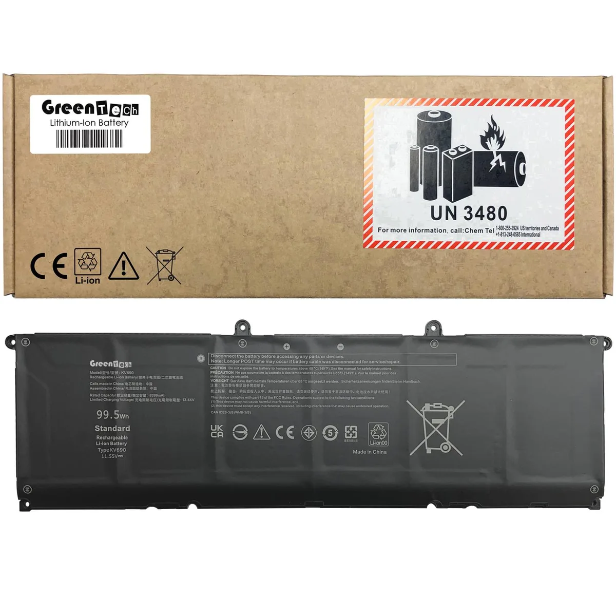 GreenTechLLC GreenTechLLC KV690 laptop battery for Dell Precision 5680 5690 11.55V 99.5Wh 6 cell — product photo