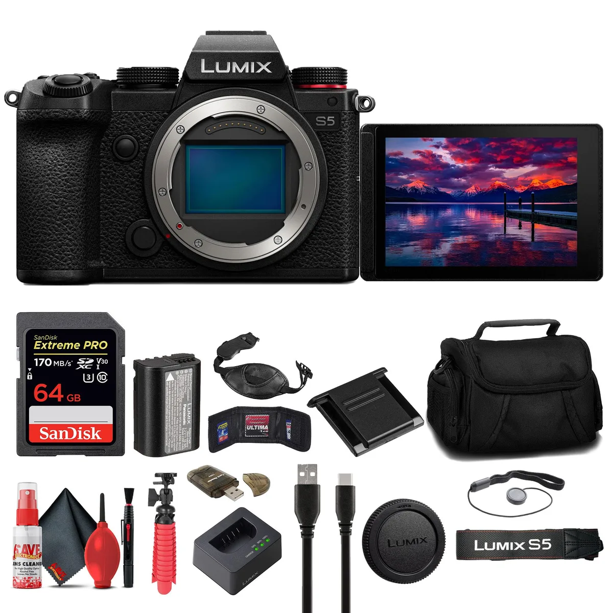 Panasonic Panasonic Lumix S5 Mirrorless Camera Kit with 64GB Card, Bag, Tripod & Accessories — product photo