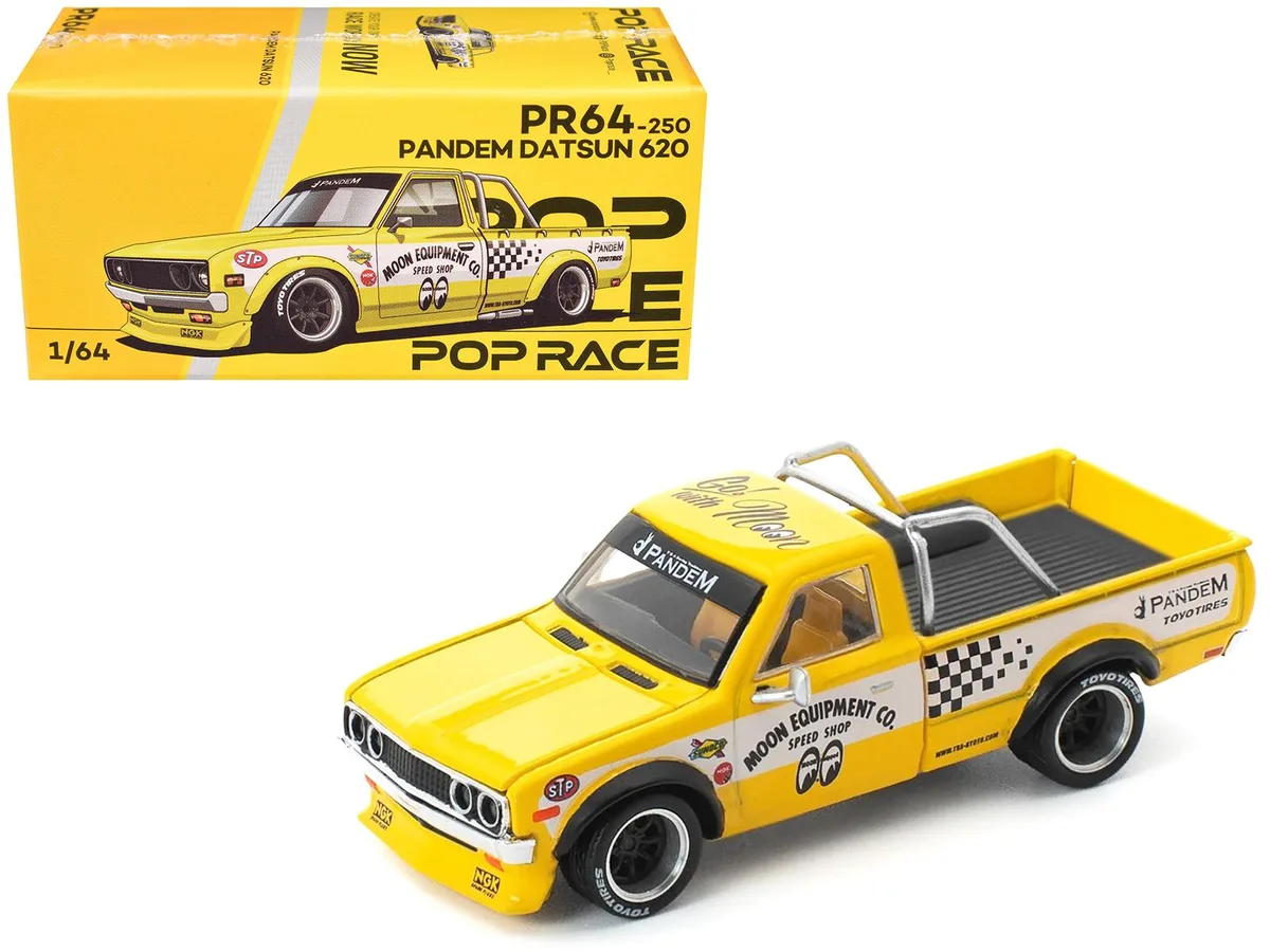 Pop Race Pop Race Datsun Pandem 620 Pickup "MoonEyes" Yellow/White 1/64 Diecast — product photo