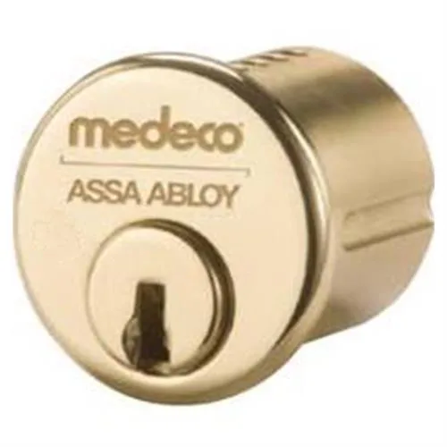 Medeco Medeco 10-0200-605-00 Bright Brass 1-1/8" 6 Pin Mortise Cylinder Yale Cam 00 Keyway — product photo