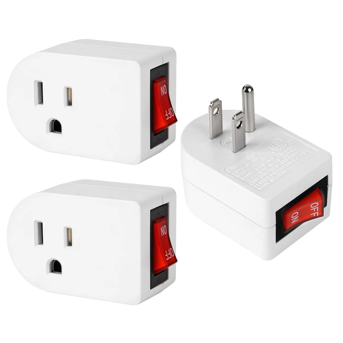  FiiMan ETL-SWADP-2A3PK Grounded Outlet Adapter with On/Off Switch, 3 Pack — product photo