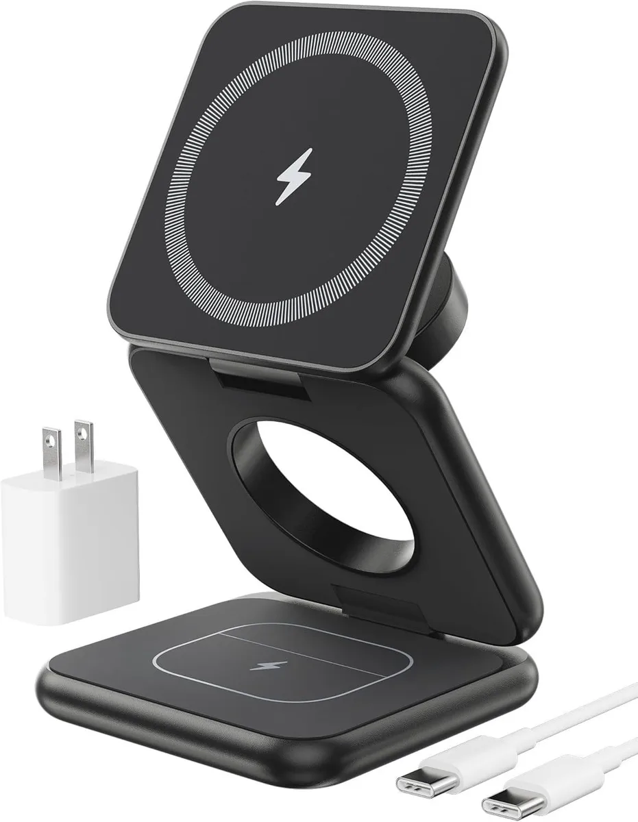 FLEANE FLEANE Foldable Magnetic Wireless Charger X40 Aluminum Alloy 3 in 1 Charging Station Black — product photo