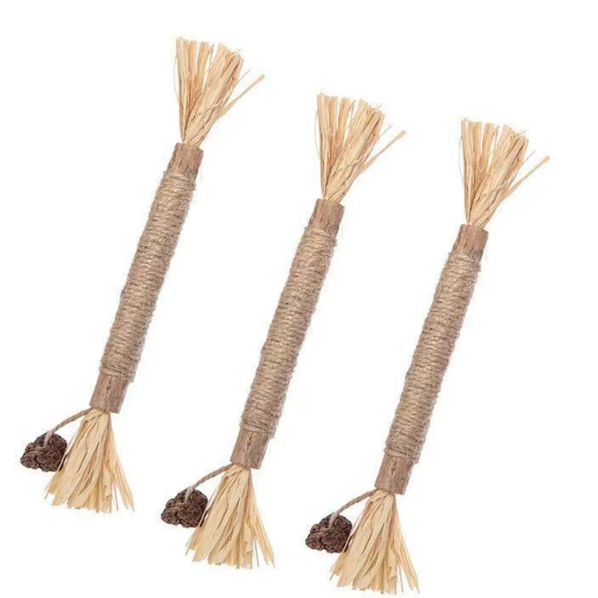 3MNSCD 3MNSCD Cat Chew Toy Silvervine Jute Raffia Tassels 5x3in — product photo