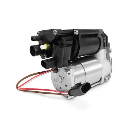 Silver cylindrical air suspension compressor with mounting bracket