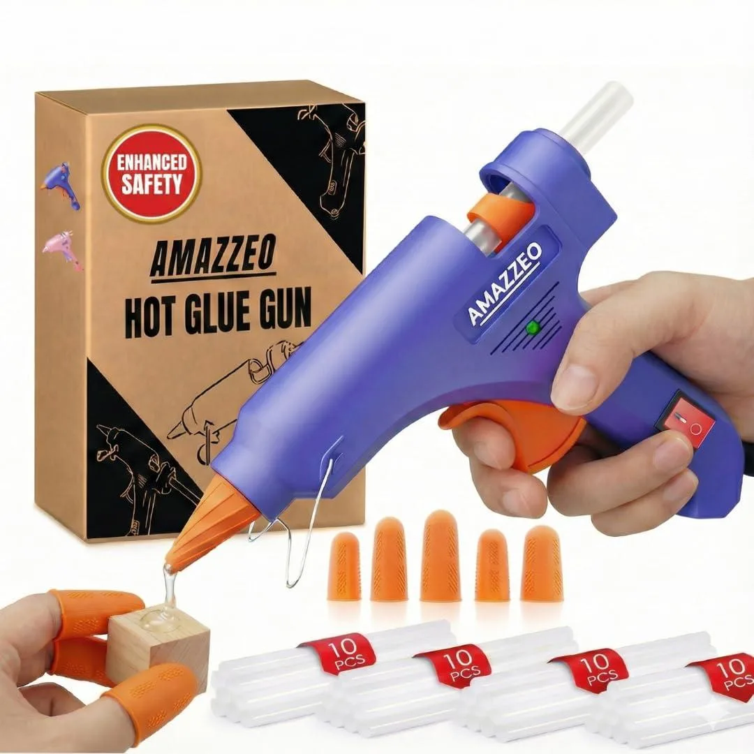 Blue mini glue gun with 40 sticks and 5 finger caps