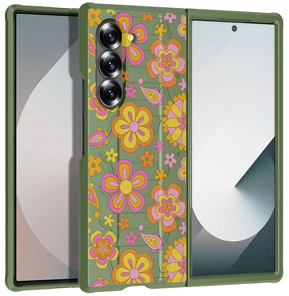 Nakedcellphone Nakedcellphone Tactical Hybrid Case for Samsung Galaxy Z Fold 6 Retro Flower — product photo