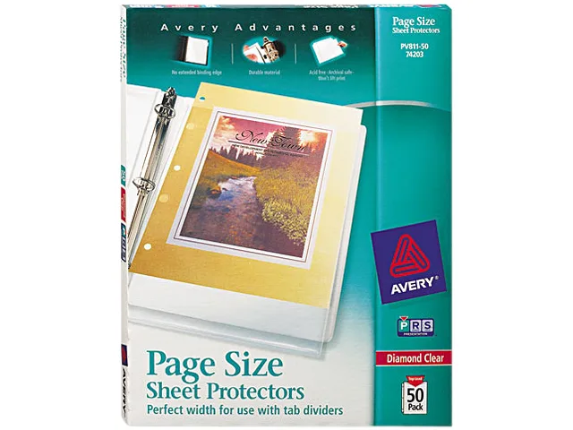 Avery Avery 74203 Diamond Clear Sheet Protectors, 50 Pack, 8-1/2 x 11, 3-Hole Punched — product photo