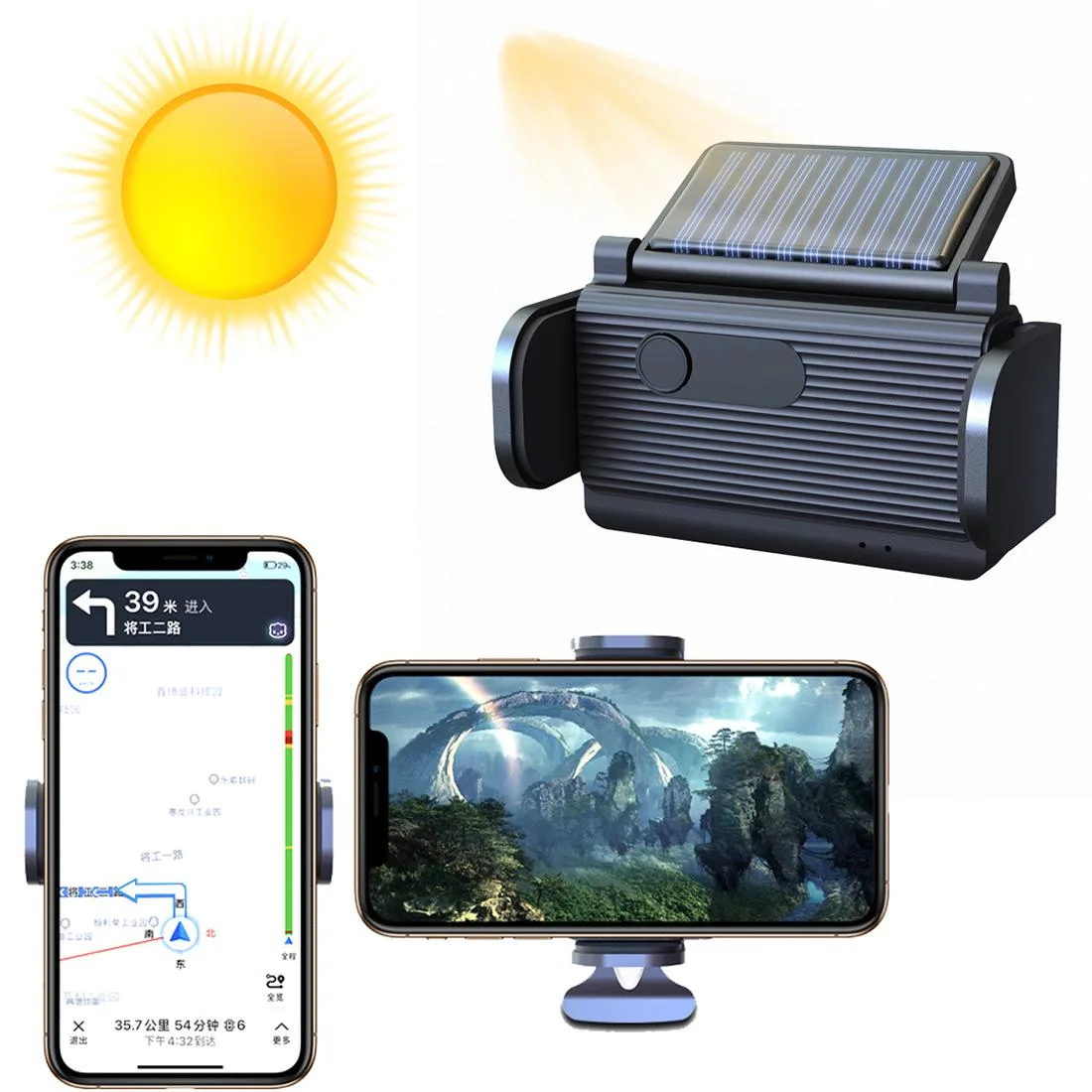 WIILGN WIILGN H30 Solar Car Phone Mount 300 mAh 360° Rotation — product photo