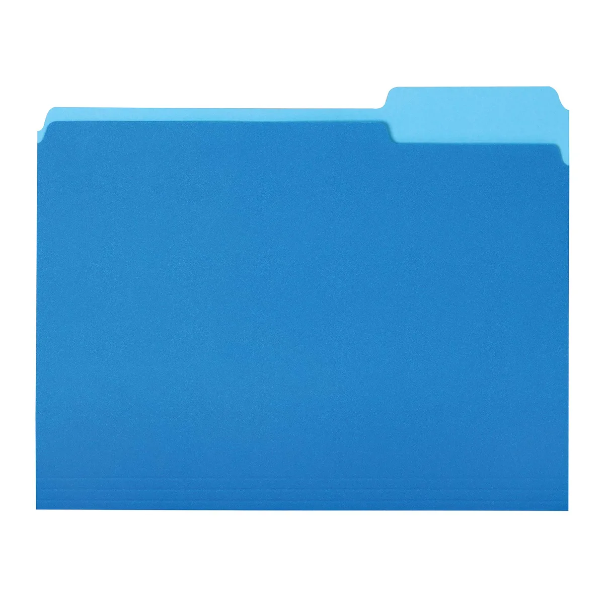 Stack of 36 blue letter-size paper file folders with 1/3-cut tabs in three positions