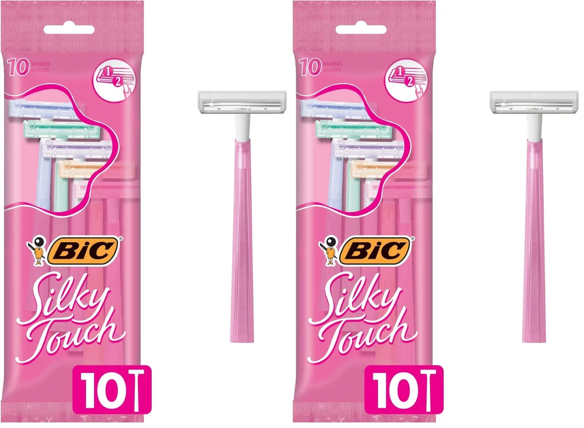 Pack of ten pastel disposable razors, translucent handles, two blades each