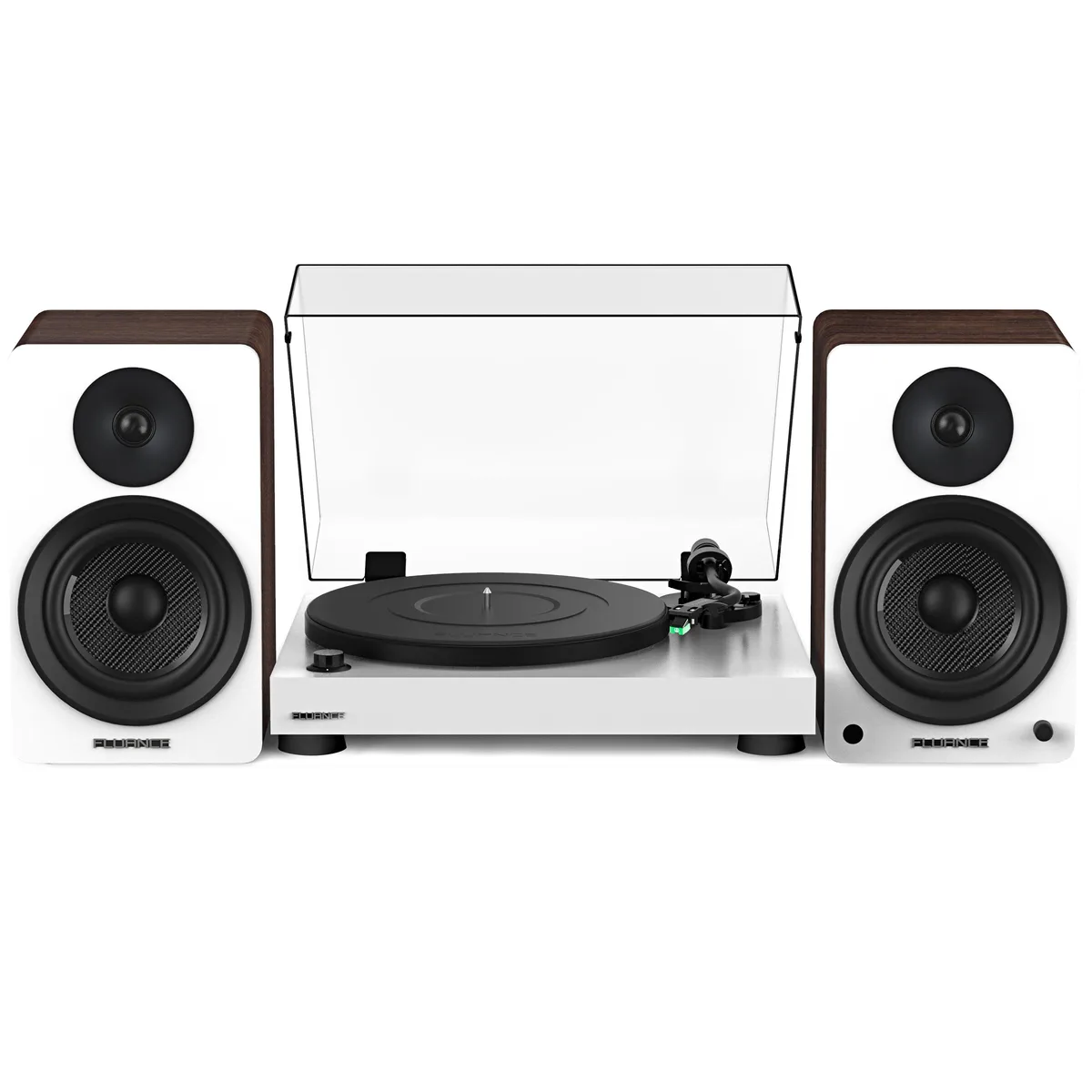 Fluance Fluance RT81 Elite Turntable (White) with Ai61 6.5" Powered Speakers (White Walnut) — product photo