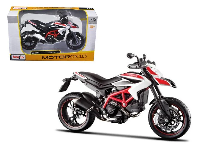 Maisto Maisto 2013 Ducati Hypermotard SP White with Black and Red Stripes 1/12 Diecast Motorcycle — product photo