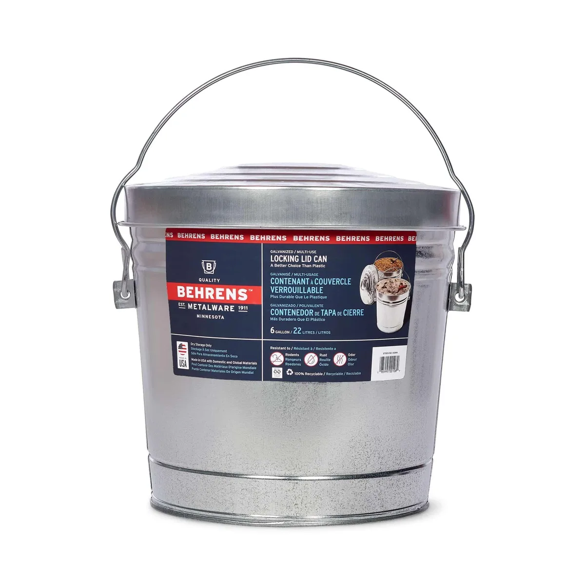 None Continuous None Continuous Galvanized Steel Locking Lid Storage Can 16 gal 4.06 lb — product photo