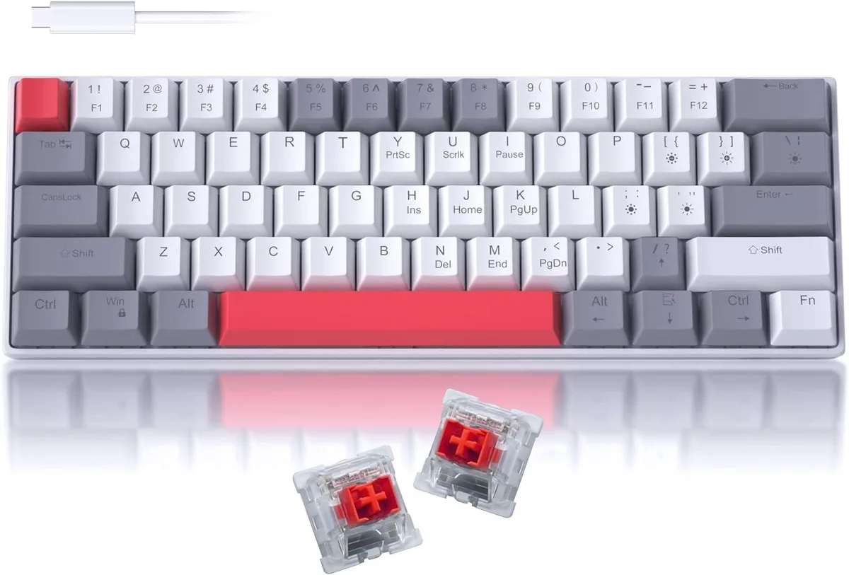 usbroway usbroway 60% Mechanical Gaming Keyboard Red Switches Mixed Keycaps Blue LED 61 Keys Detachable Type-C — product photo