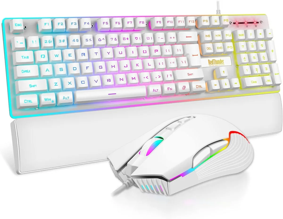 BFKK BFKK Wired Gaming Keyboard and Mouse Combo White 104-key 7200 DPI 26 Anti-Ghosting Wrist Rest — product photo