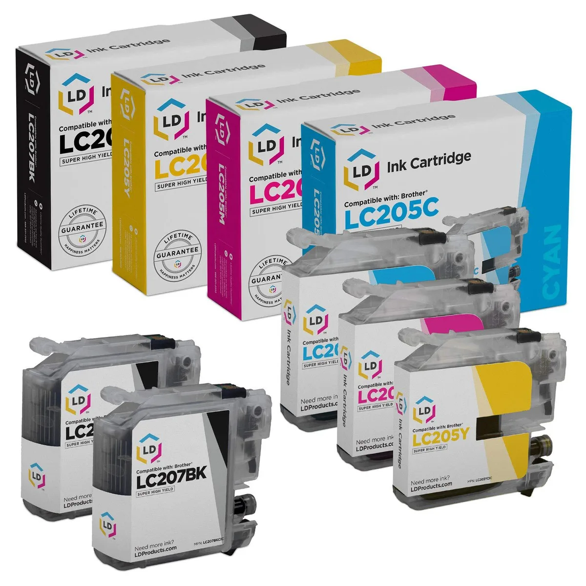 LD Products LD Products LC207/LC205 Super High Yield Ink Cartridge 5-Pack (2 Black, 1 Cyan, 1 Magenta, 1 Yellow) — product photo