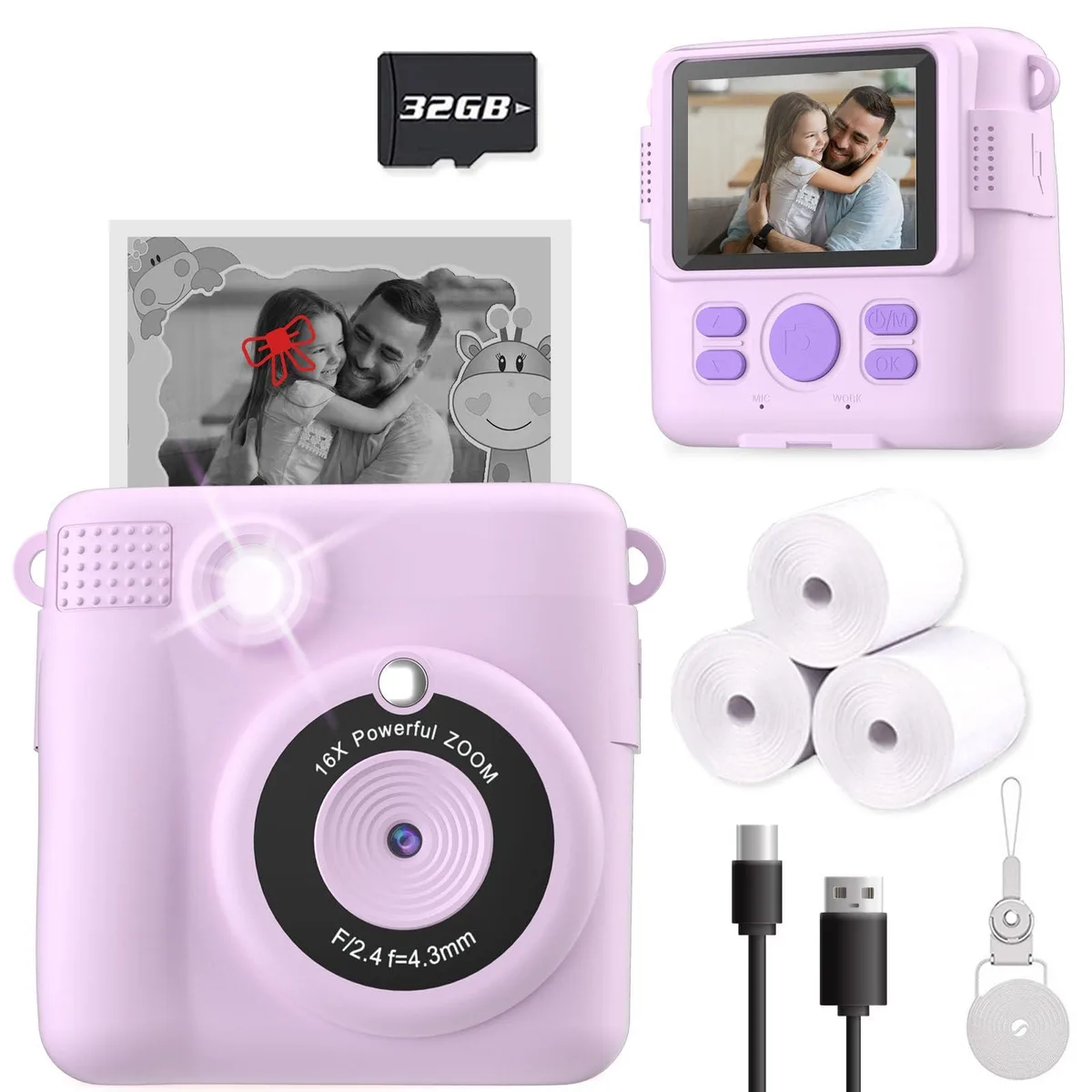 Kodak ABS-681 Instant Print Camera Kit Purple 32GB 2.4in 1080P 16X — product photo