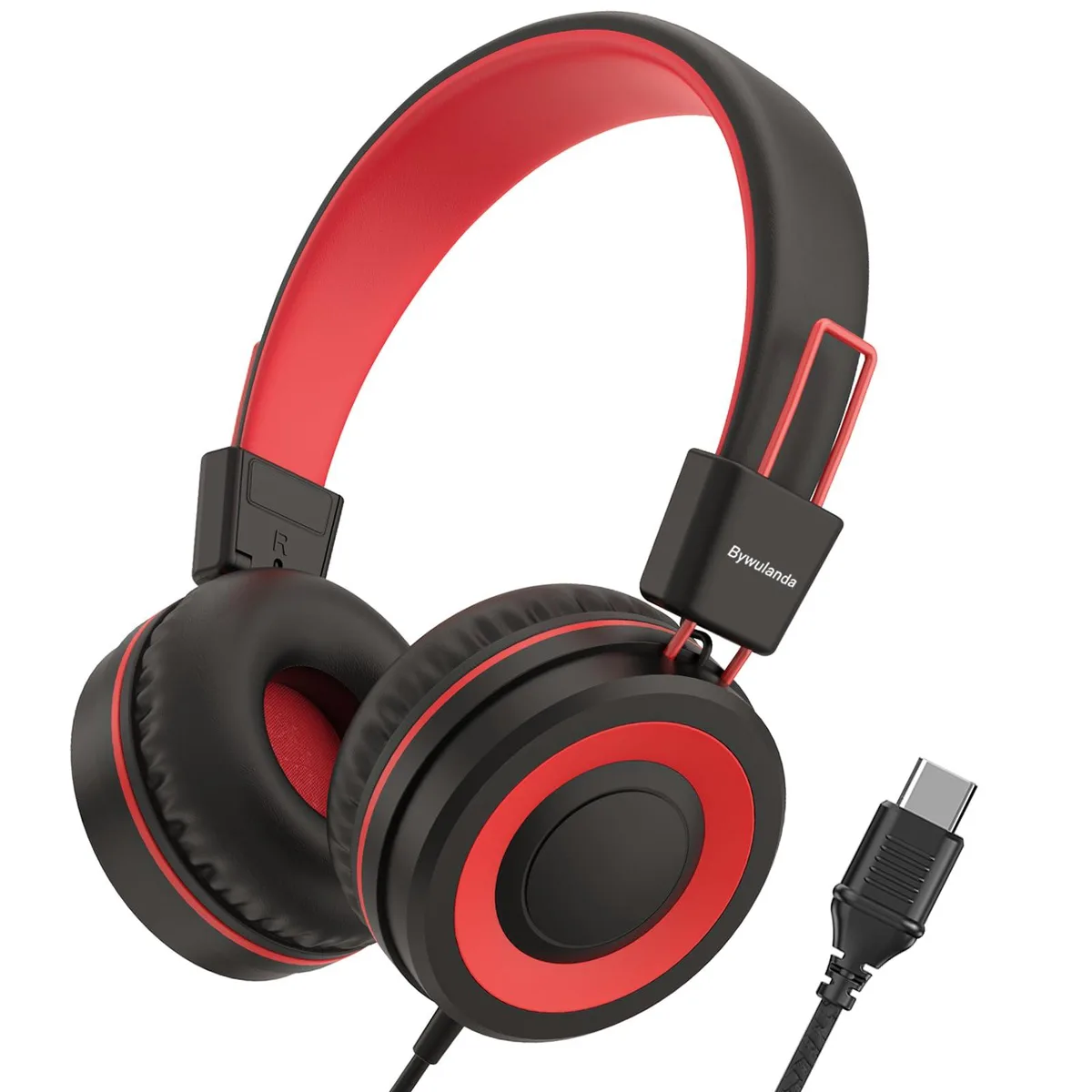 Bywulanda Type C Kid Headphone Red/Black 94dB USB-C 40mm — product photo