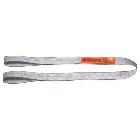 Silver polyester web sling with looped ends, 14 ft long and 2 in wide