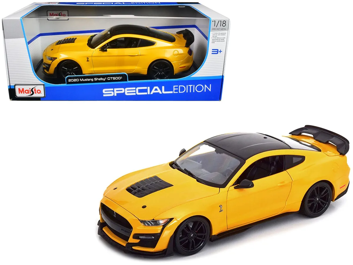 Maisto Maisto 2020 Ford Mustang Shelby GT500 Yellow Black Top Special Edition 1/18 Diecast Car — product photo