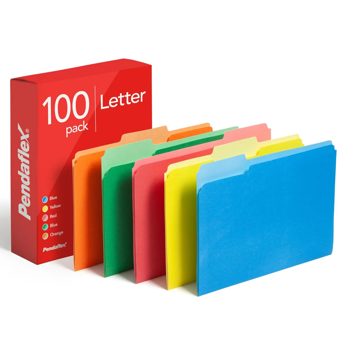 Pendaflex Assorted Color File Folders 100 Pack Letter Size 8.5 x 11 3 Tabs — product photo