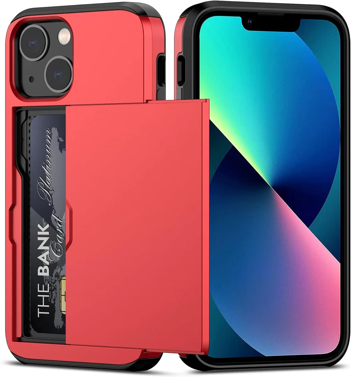 TAURKENAM TAURKENAM iPhone 13 Mini Case Card Holder Dual Layer Shockproof Red — product photo