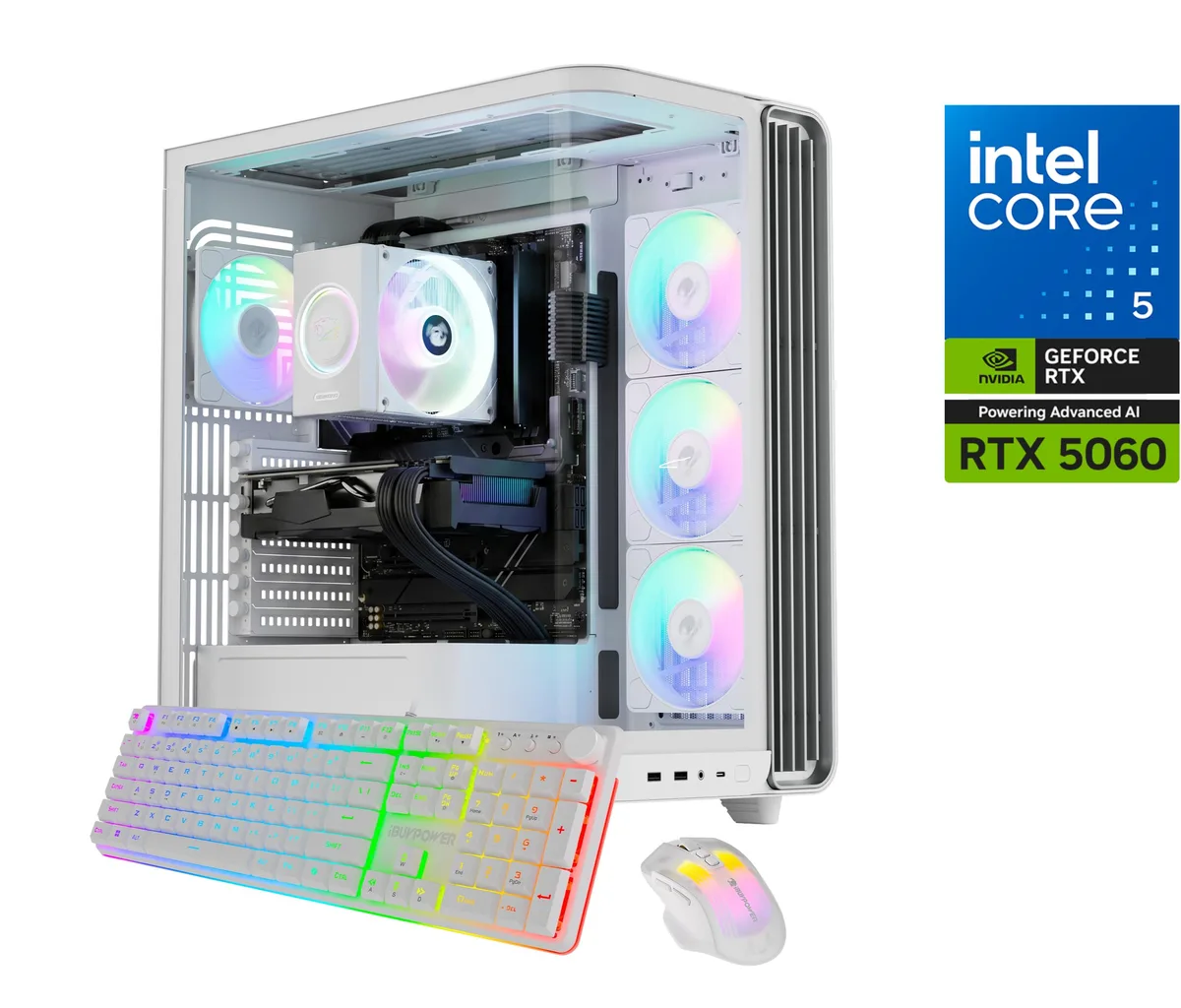 iBUYPOWER iBUYPOWER TWI5N5601 Gaming PC Intel Core Ultra 5 225F RTX 5060 16GB DDR5 1TB NVMe White — product photo