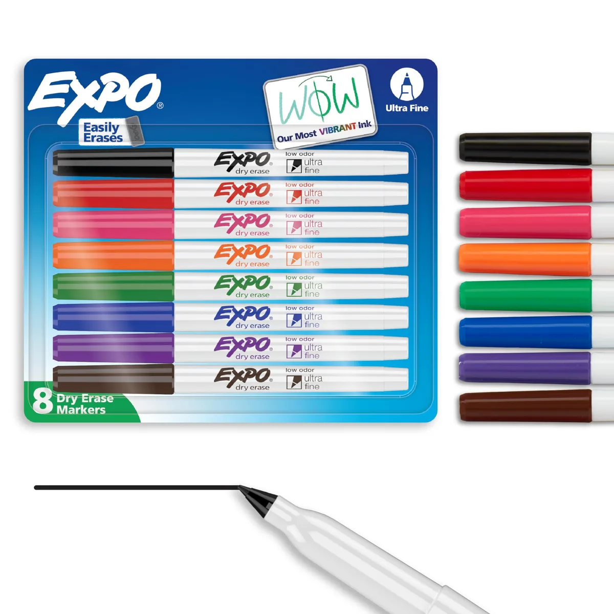 EXPO dry erase markers, assorted colours, ultra fine tip, 8 count