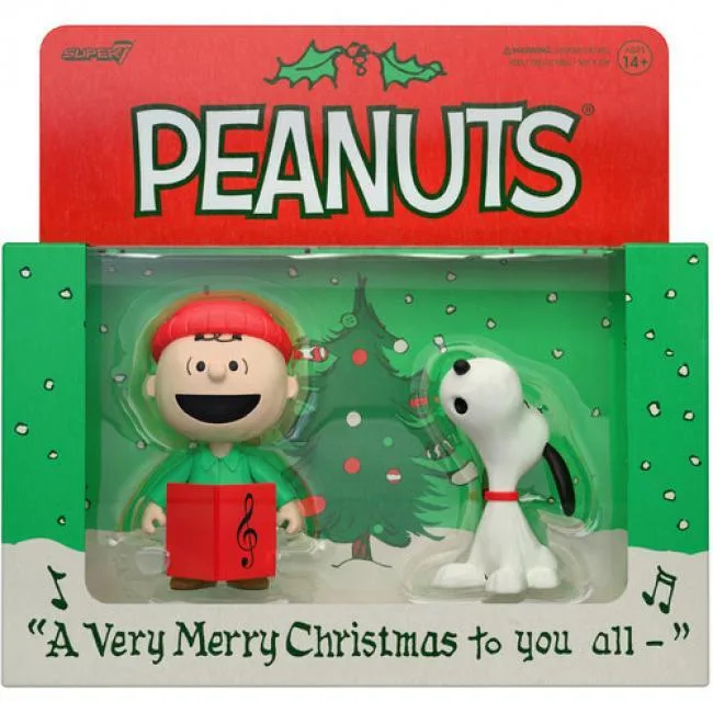 Super7 Super7 RE-PNUT-10877 Peanuts Charlie Brown Snoopy Caroling 2-Pack Action Figures — product photo