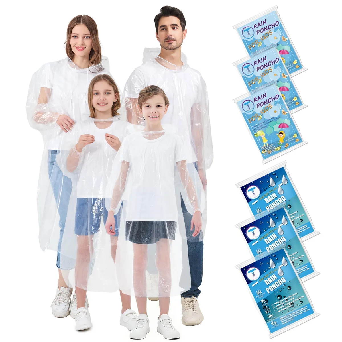 TUNCHMO Clear Disposable Rain Ponchos 6 Pack 0.04mm PE 50x40 — product photo