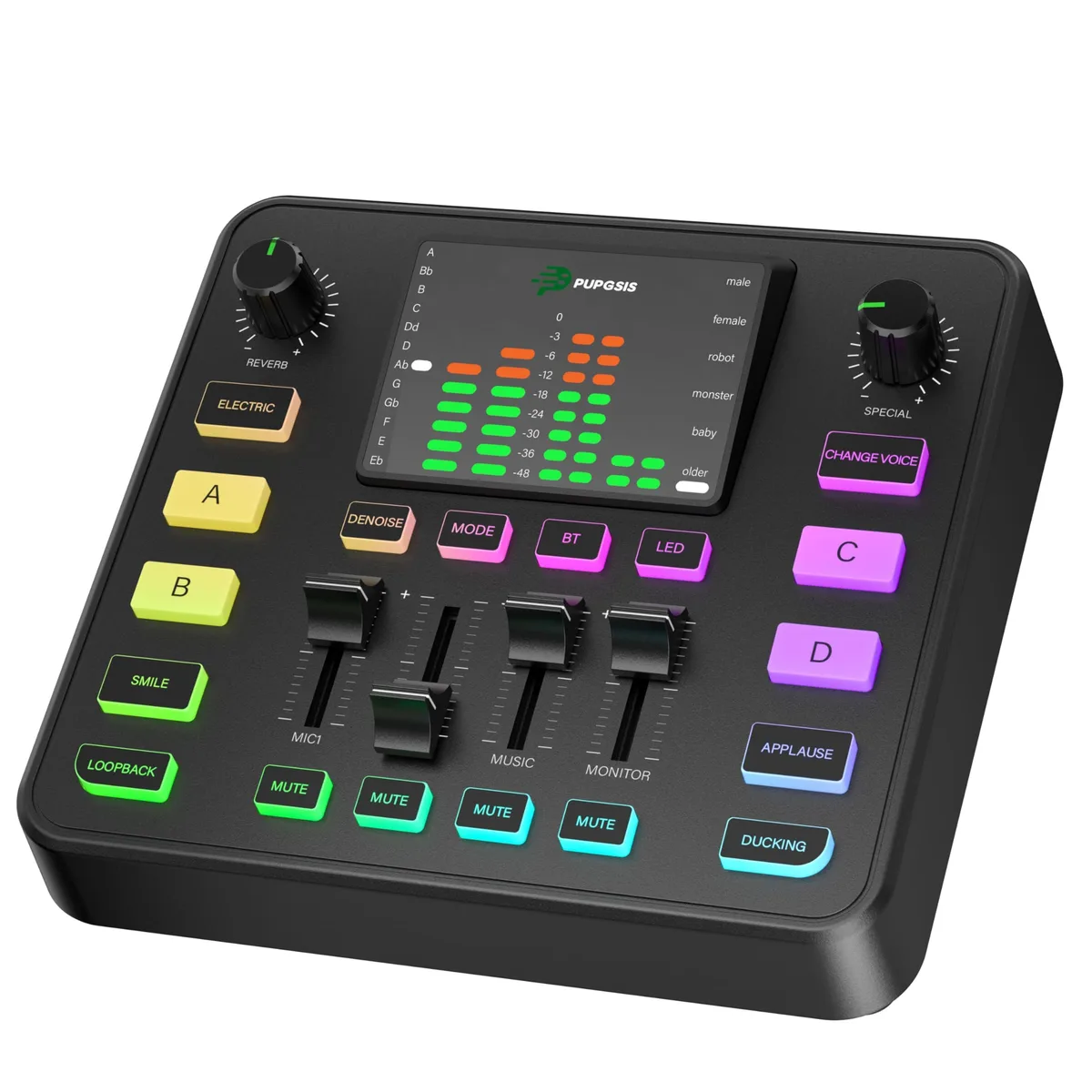 PUPGSIS T12S Audio Mixer 1/4" TRS Voice Changer RGB Bluetooth — product photo