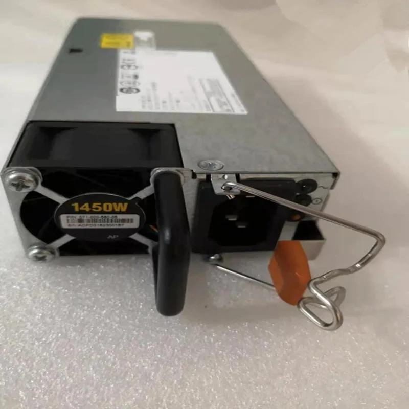 Rectangular black ATX power supply unit with cooling fan and cable bundle