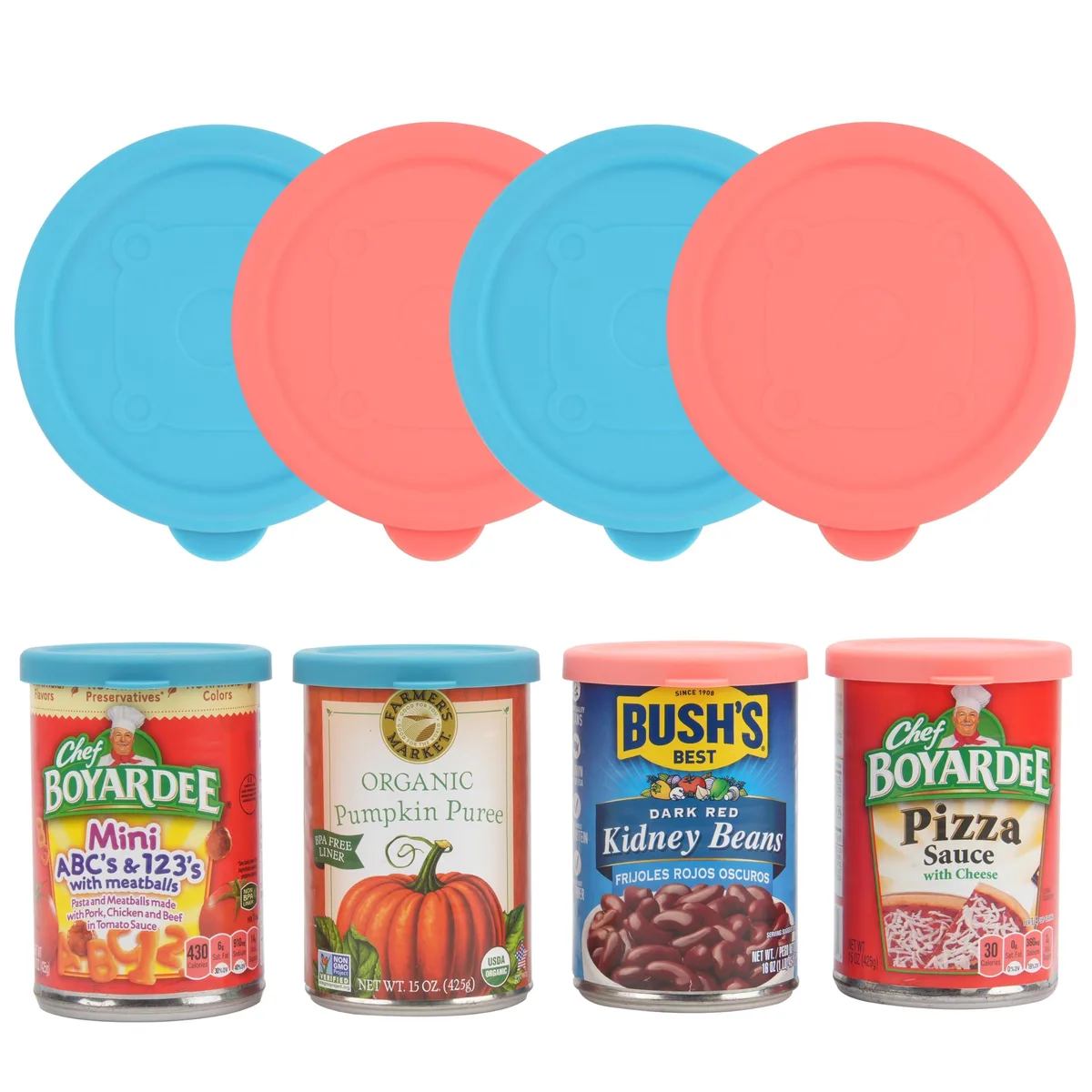 Four blue silicone can lids round flat 3.0-inch diameter