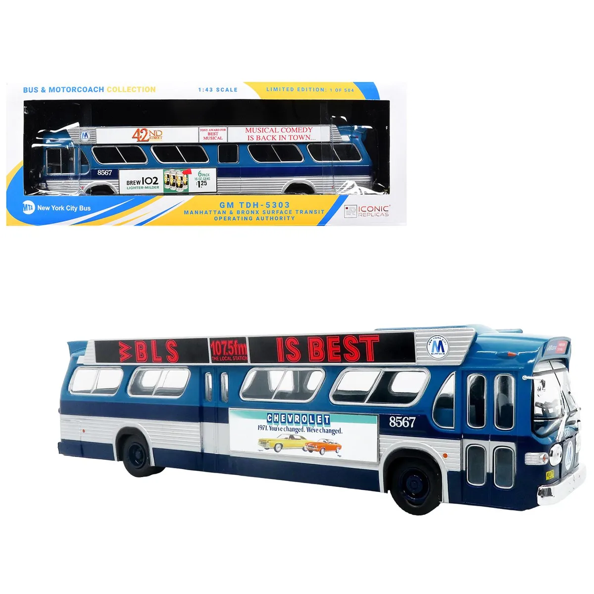Iconic Replicas Iconic Replicas 1963 GM TDH-5303 MTA NYC Bus 1/43 Limited Edition 504 — product photo