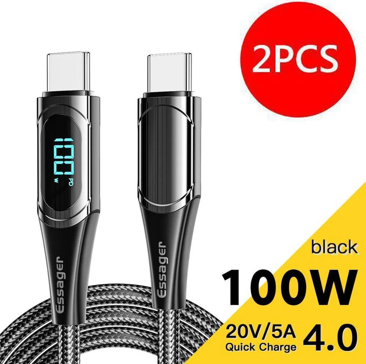 SMUGDESK SMUGDESK USB C to USB C Cable 100W PD 6.6ft 2-pack LED Display — product photo