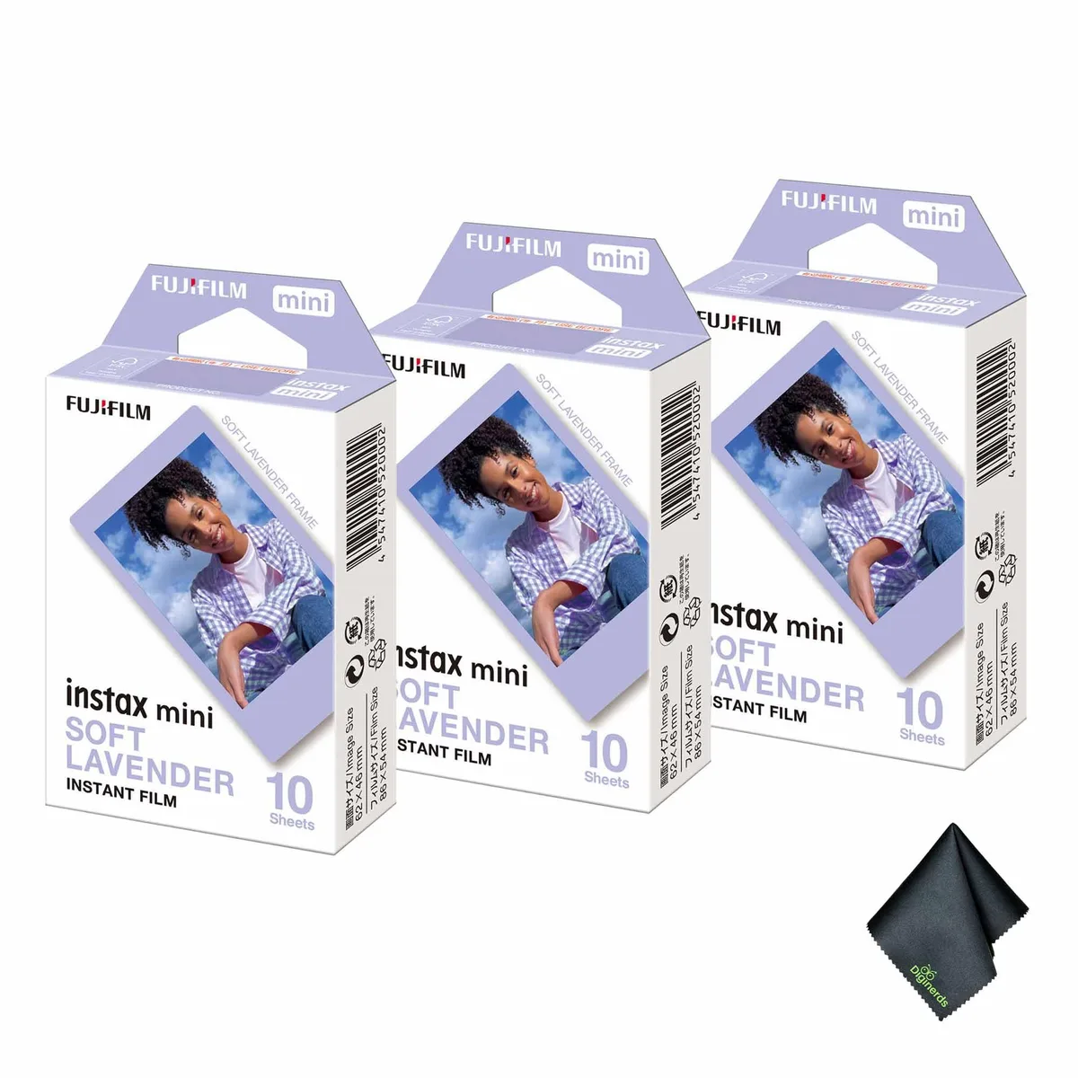 FUJIFILM FUJIFILM INSTAX MINI Soft Lavender Instant Film 10 Exposures 3 Pack Bundle with Microfiber Cloth — product photo