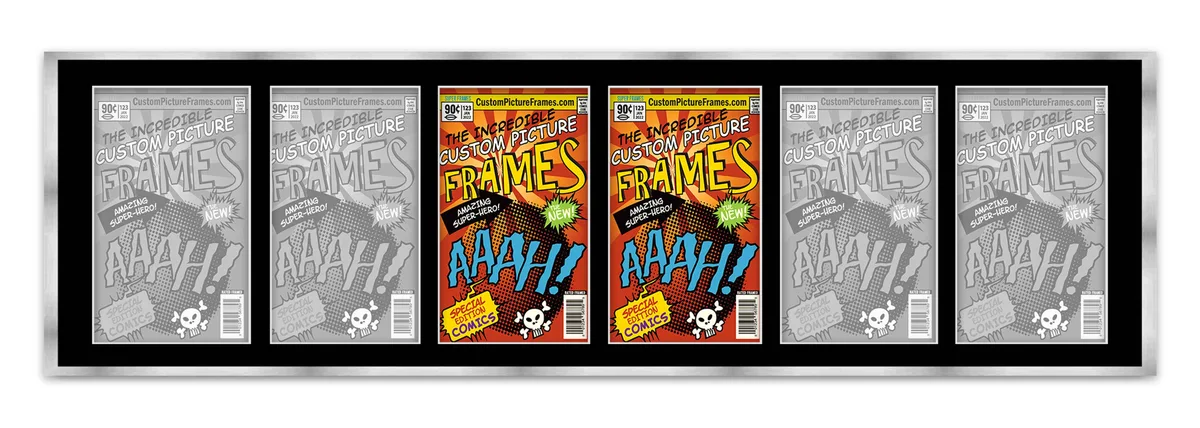 CustomPictureFrames.com CustomPictureFrames.com 6 Comic Book Frame Silver 51x14 Black Mat UV Acrylic — product photo