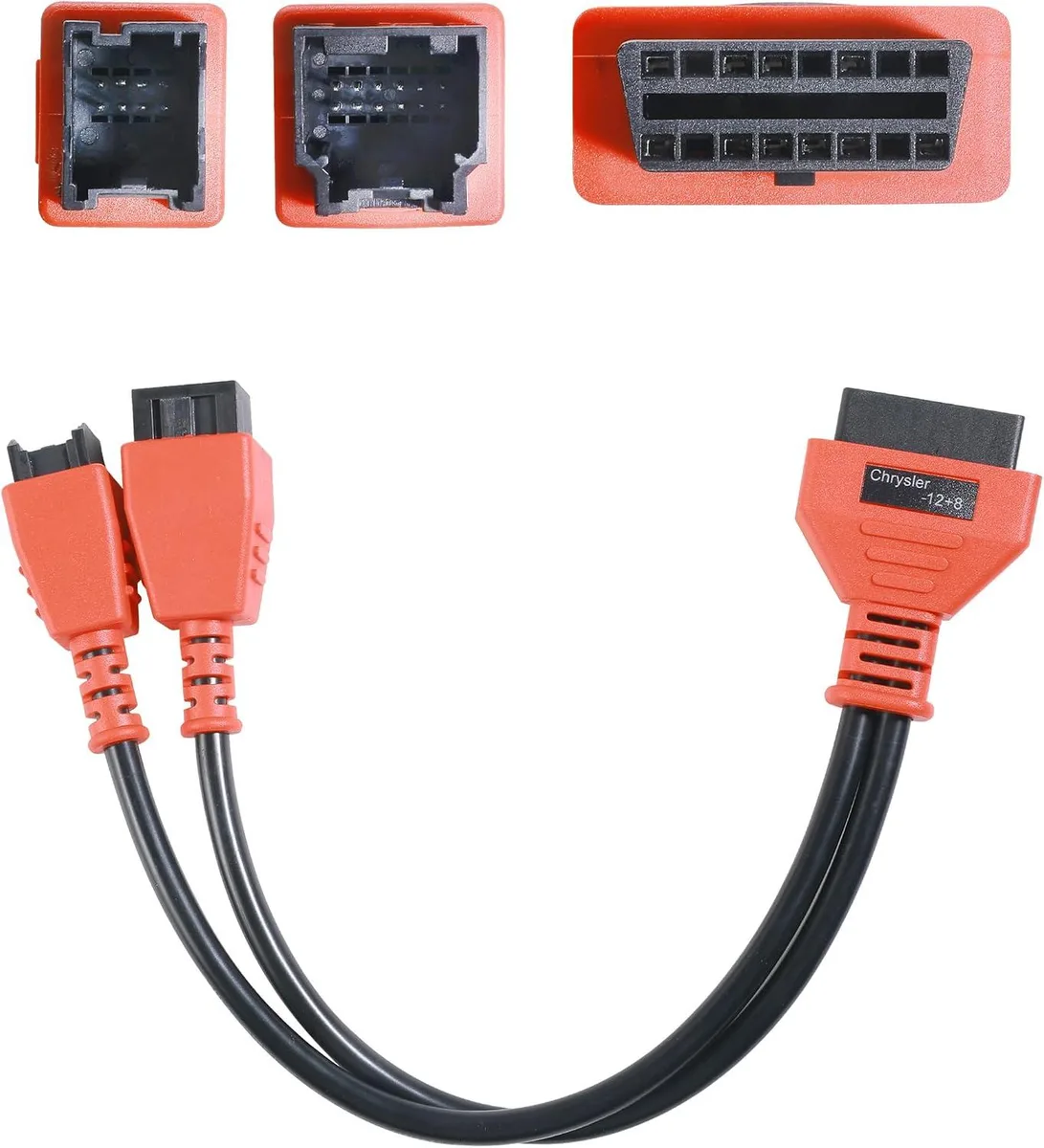 Black OBD2 bypass cable with 12+16 pin connectors and PVC jacket
