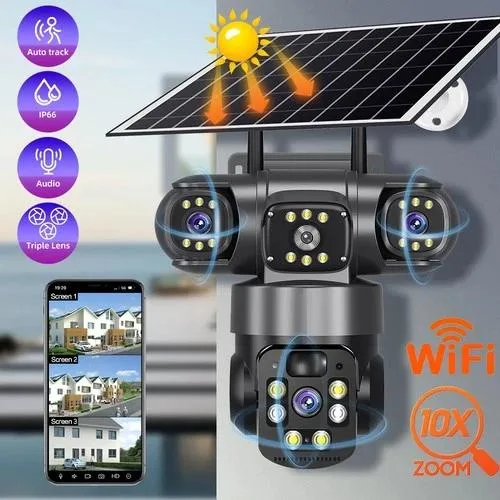 NShi NShi 3 Lens 12MP Solar Battery Outdoor WiFi PTZ Network Camera — product photo