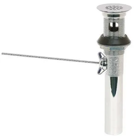 Chrome-finished brass lavatory drain with grid strainer and internal stopper