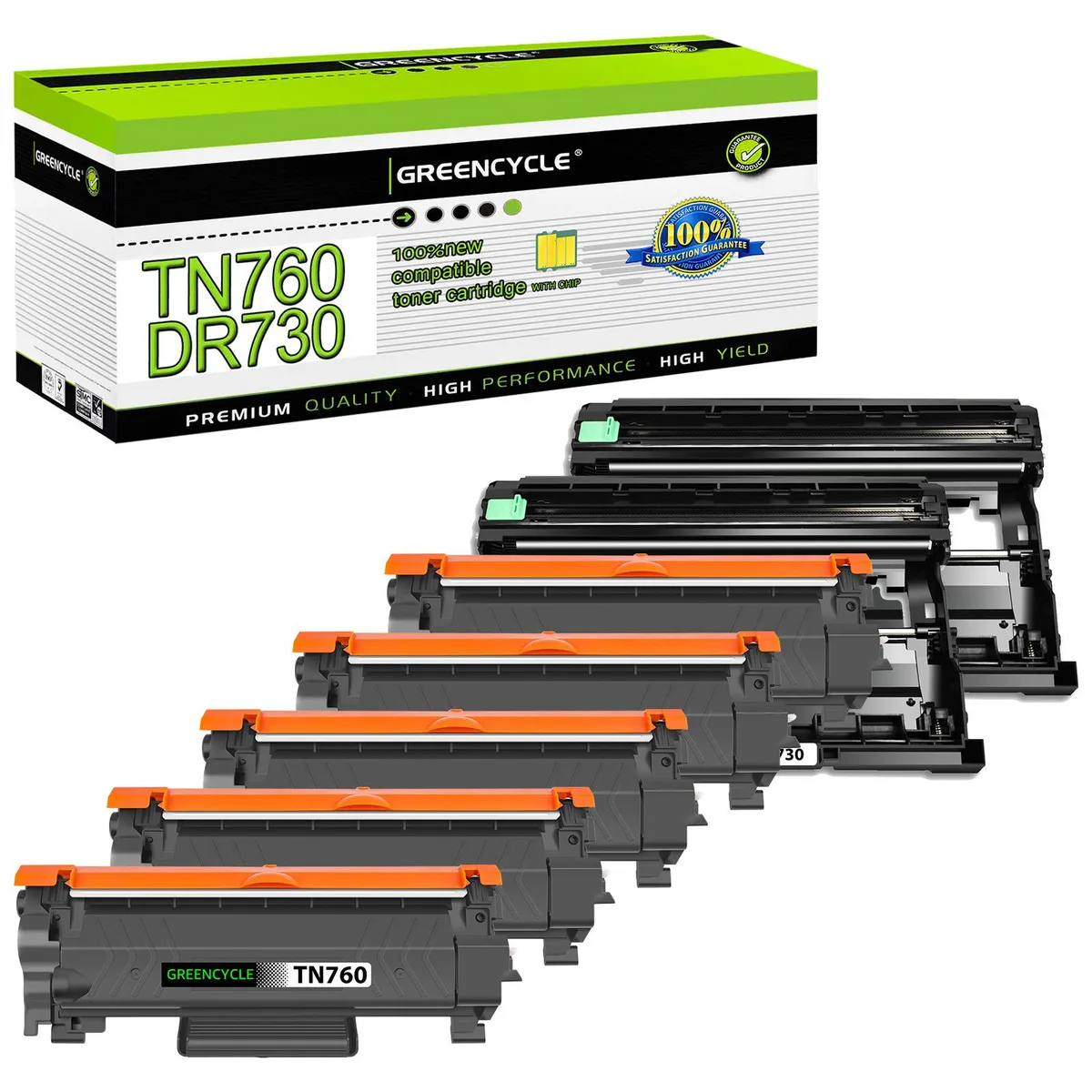 GREENCYCLE GREENCYCLE TN760 TN730 DR730 Toner Cartridge and Drum Unit 5 Pack 2 Pack — product photo