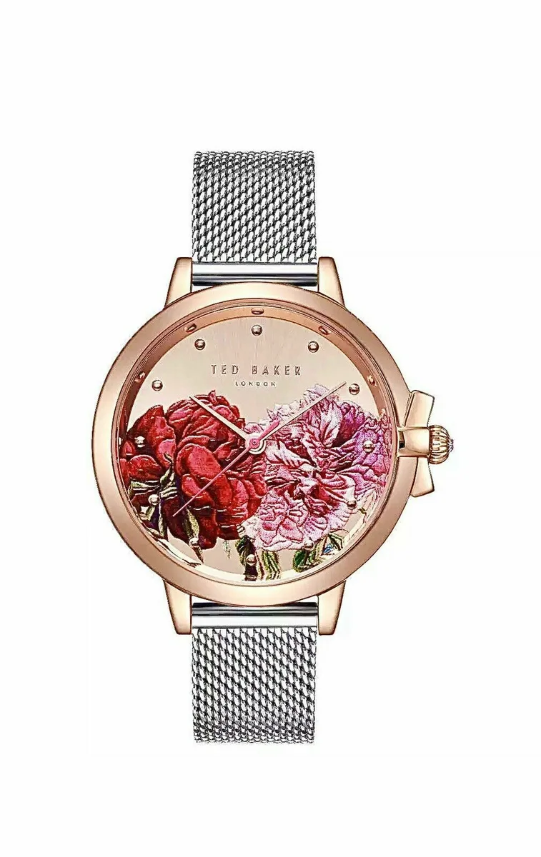 Rose gold-plated 36 mm stainless steel watch with multi-colour dial and bracelet