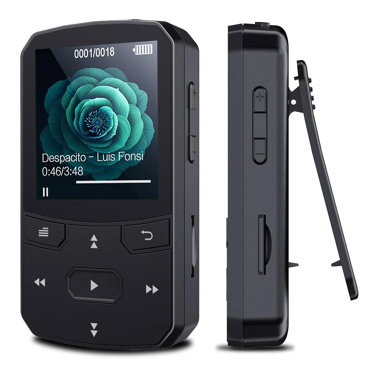 RUIZU 64GB Clip MP3 Player Bluetooth 5.3 Sports Resume Micro SD Black — product photo
