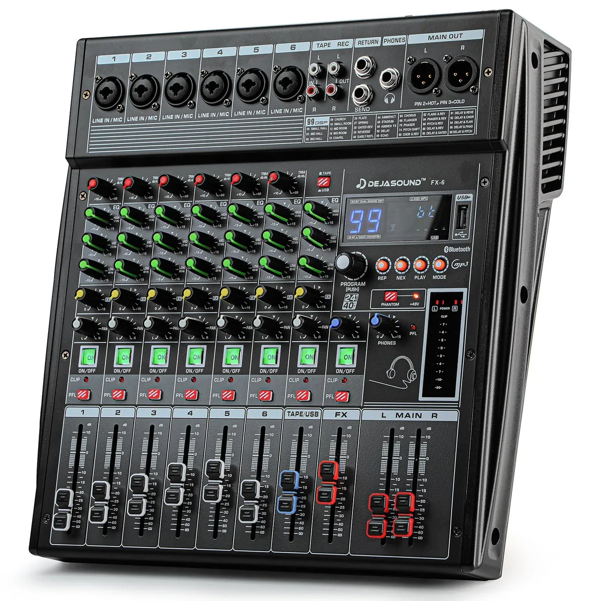  Dejasound FX-6USB 6-Channel Audio Mixer 99 DSP Effects Bluetooth — product photo