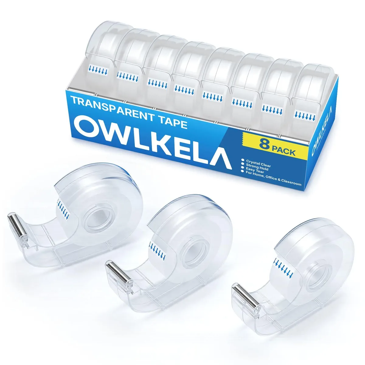  OWLKELA Clear Tape Dispensers 8 Pcs 0.7" x 28 yds 1" Core — product photo