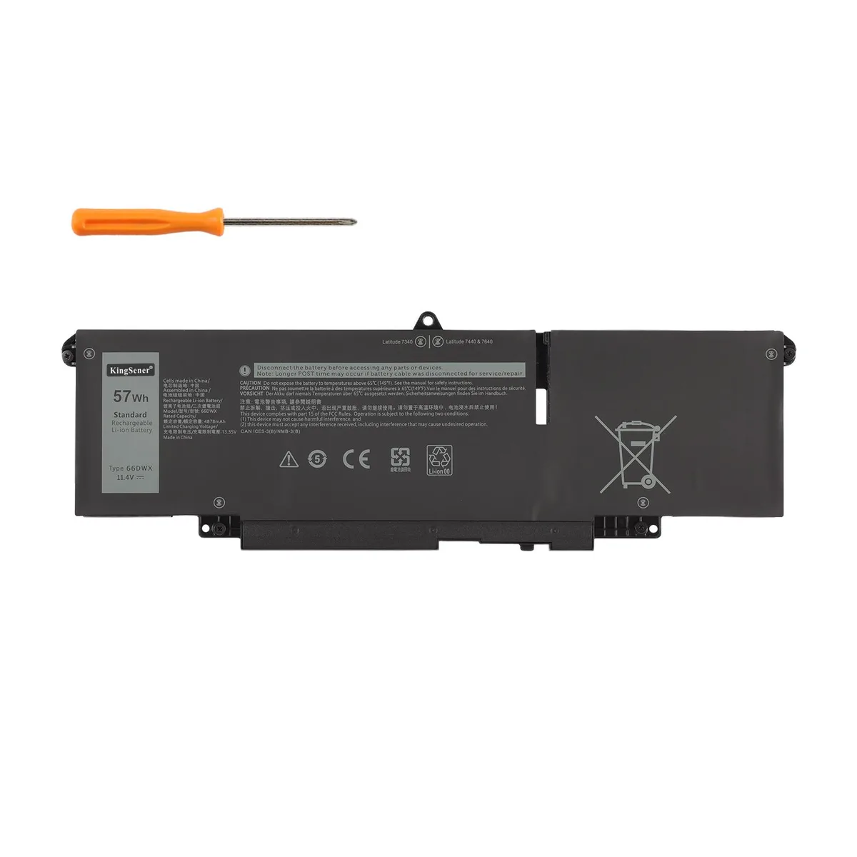KingSener KingSener 66DWX 57Wh 11.4V laptop battery for Dell Latitude 7340 7350 7440 7450 7640 7650 — product photo